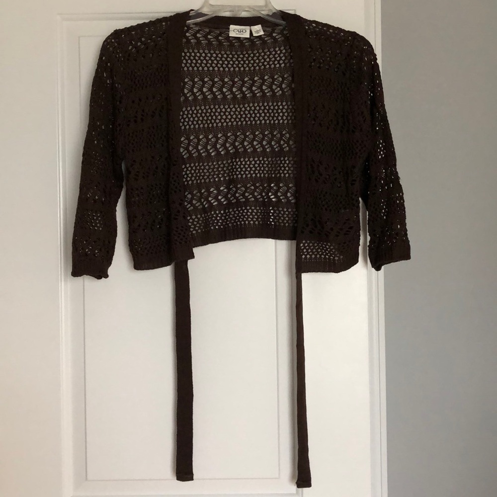 💥Cato Brown Short Fishnet Shrug w/Front Tie💥